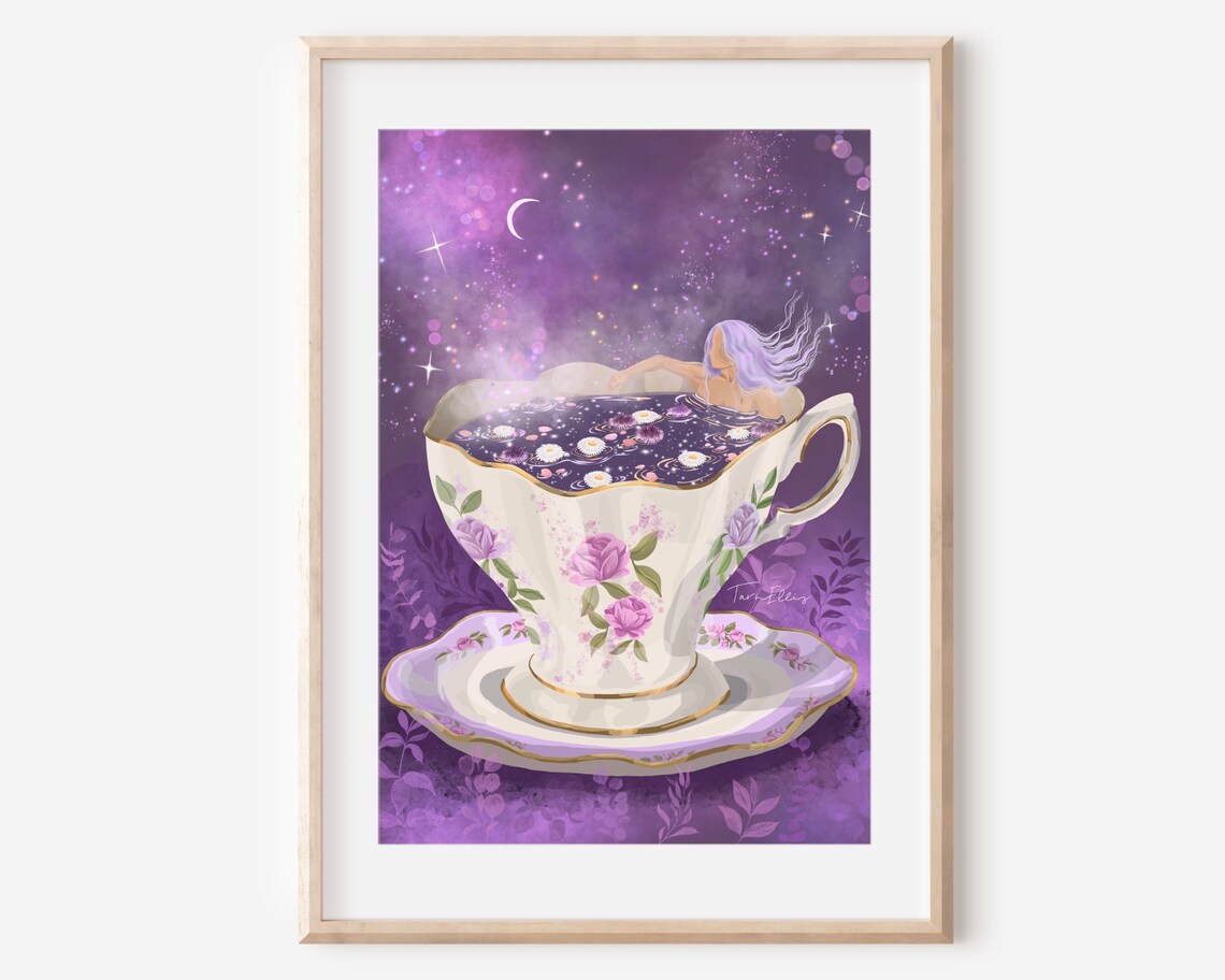 Tea Time Fine Art Print, Cosmic Cup Boho Poster