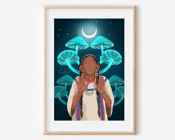 Maria Sabina Fine Art Print Spiritual Magic Mushroom Healer Wall Decor Poster Shaman Illustration Nature Ethereal Whimsical Magical Gift