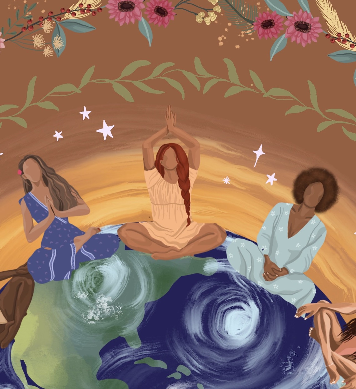 Earth Day Women Around Planet Earth Floral Garland Unity Poster - Image 2