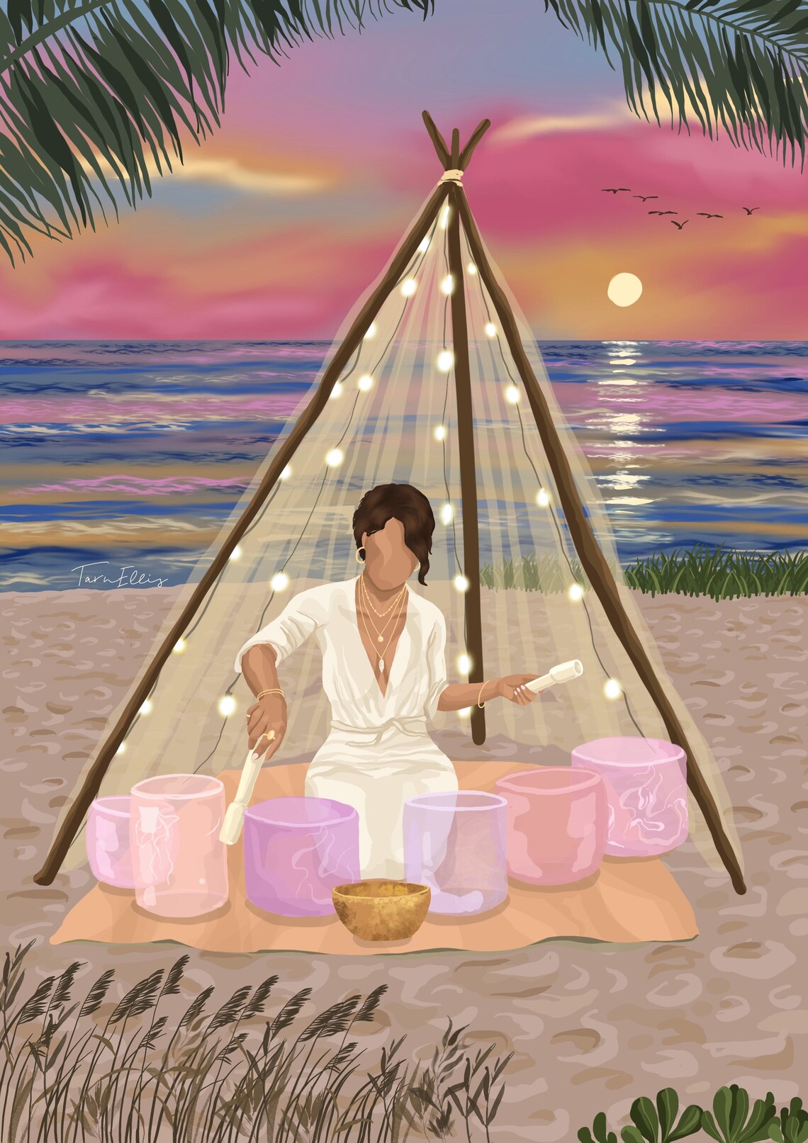 Sound Healing Meditation Boho Beach Sunset Art Print - Image 3