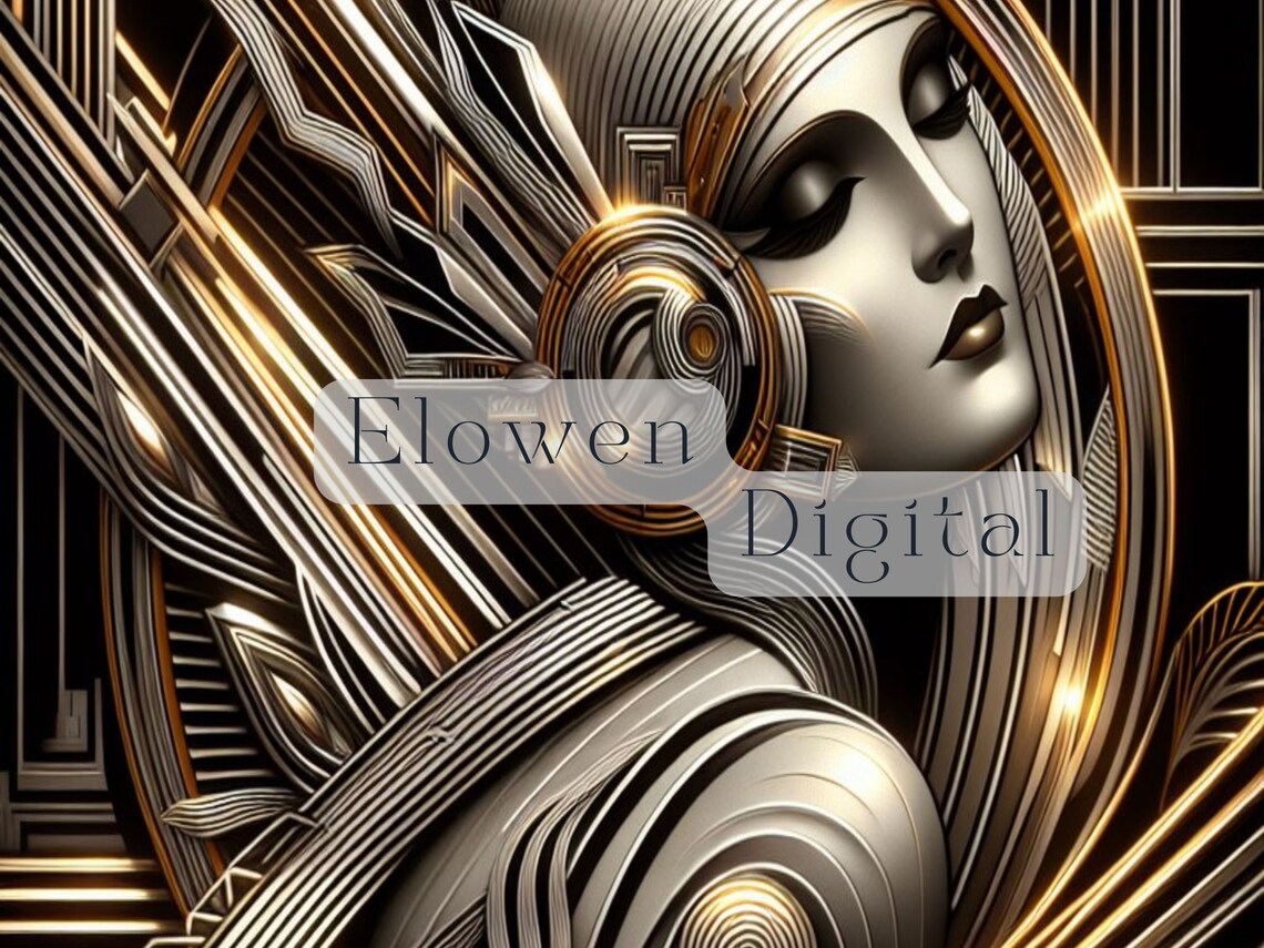Neo Art Deco Woman in Black and Gold Geometric Profile Poster - Image 5