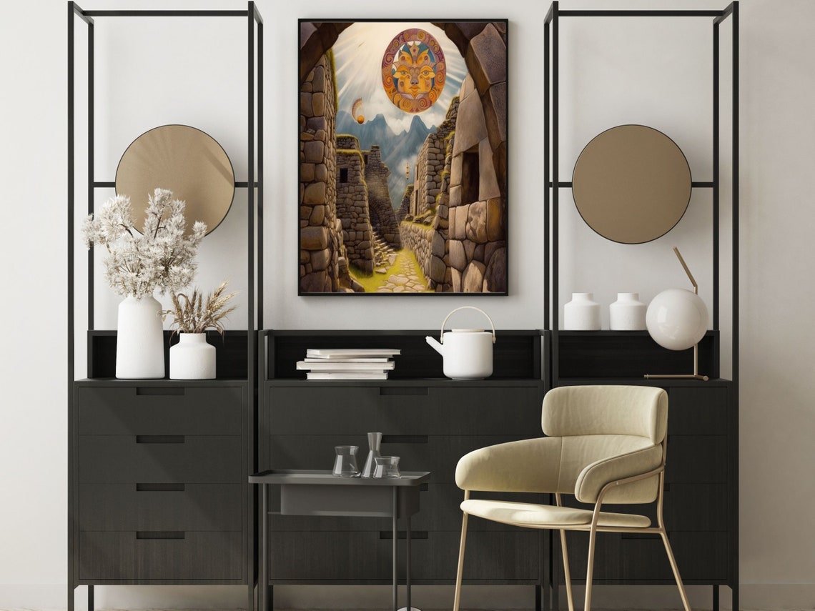 Machu Picchu Incan Ruins Sun God Stylized Andes Mountain Wall Art - Image 4