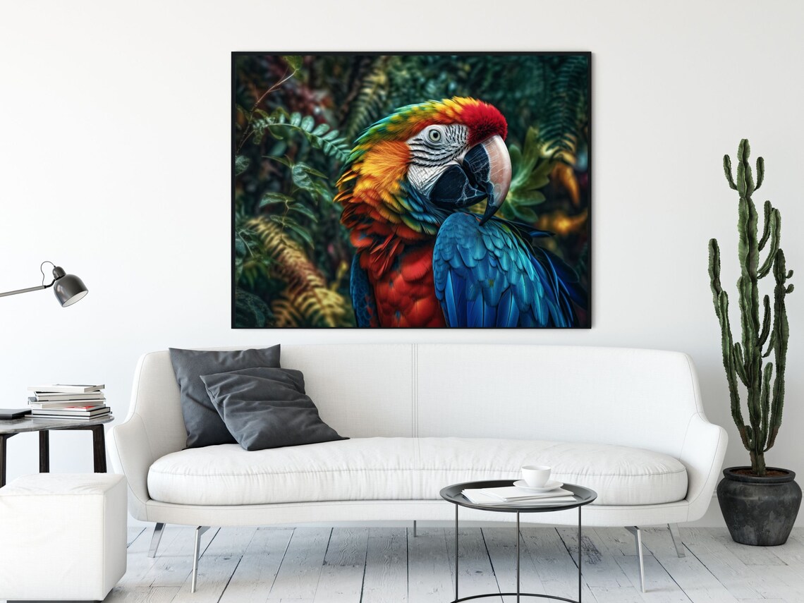 Photorealistic Scarlet Macaw Portrait In Lush Jungle Foliage Poster - Image 6