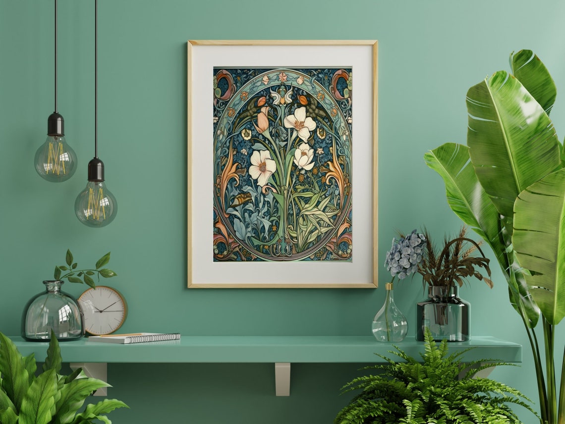 White Blossom Oval Medallion Art Nouveau Botanical Wall Poster - Image 6