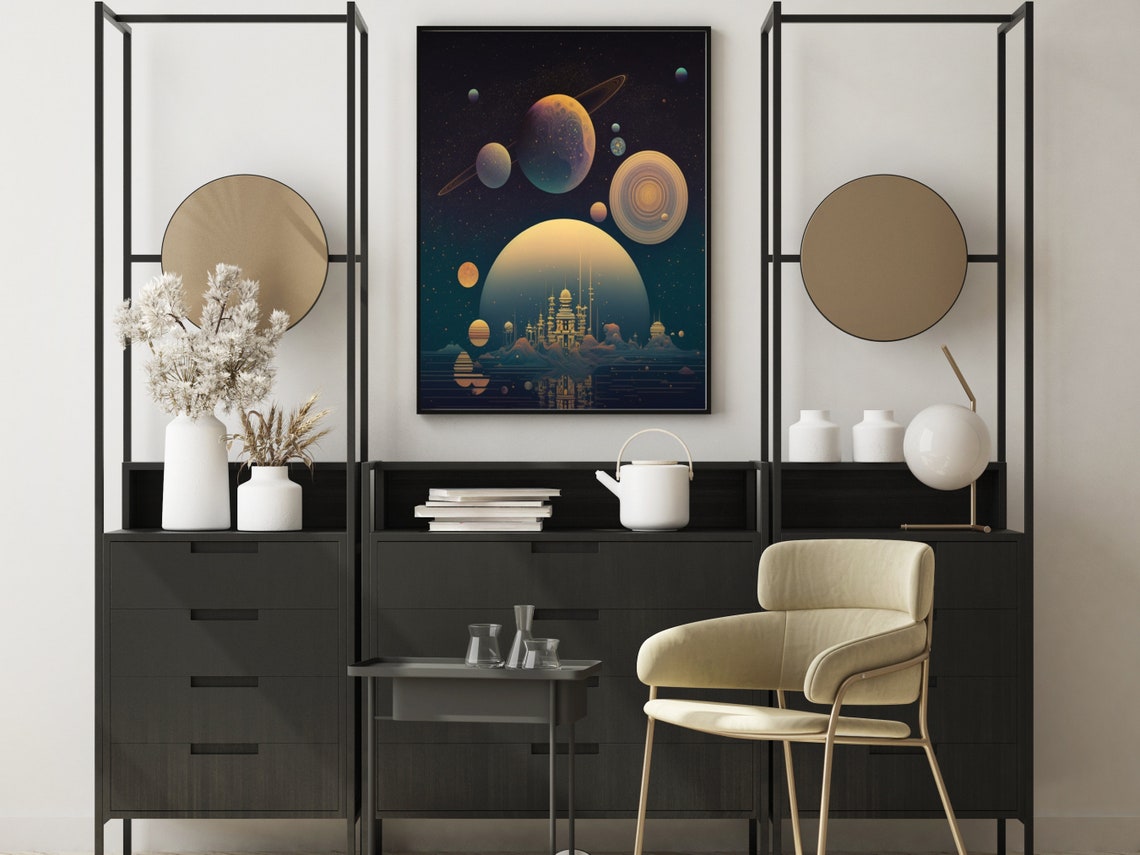 Art Nouveau Decor Space Fantasy Art Wall Art Of Celestial Planets Art Nouveau Wall Art View Of The Cosmos From Another World - Image 6