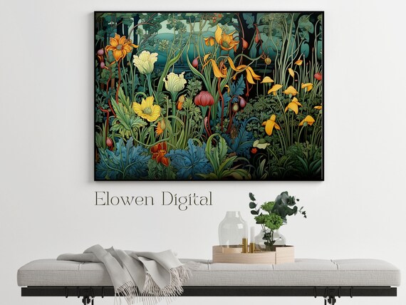 Tiger Lily Forest Garden William Morris Style Floral Wall Art