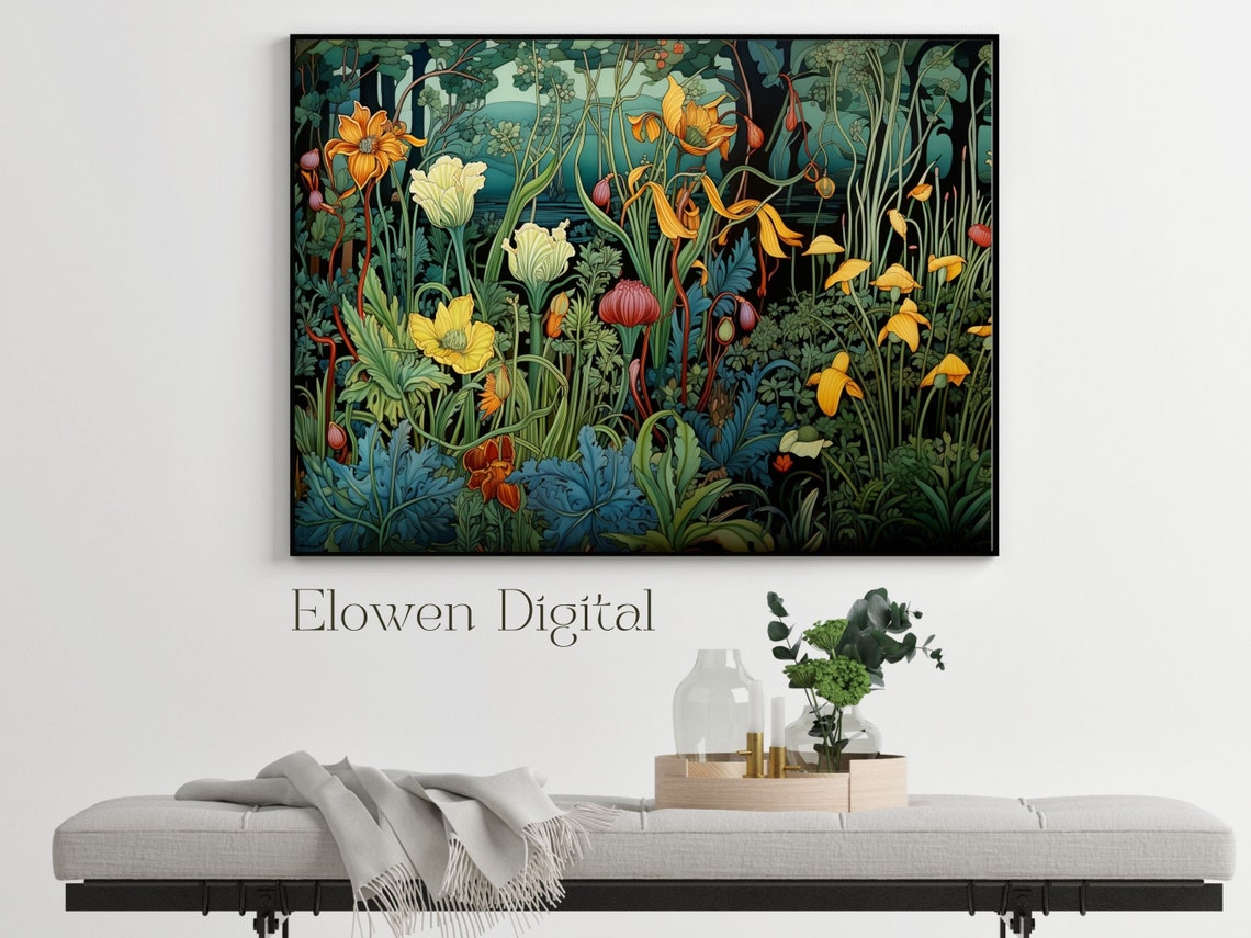 Tiger Lily Forest Garden William Morris Style Floral Wall Art