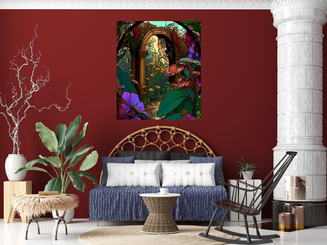 Art Nouveau Garden Arch With Purple Poppies And Vines Poster - Image 2
