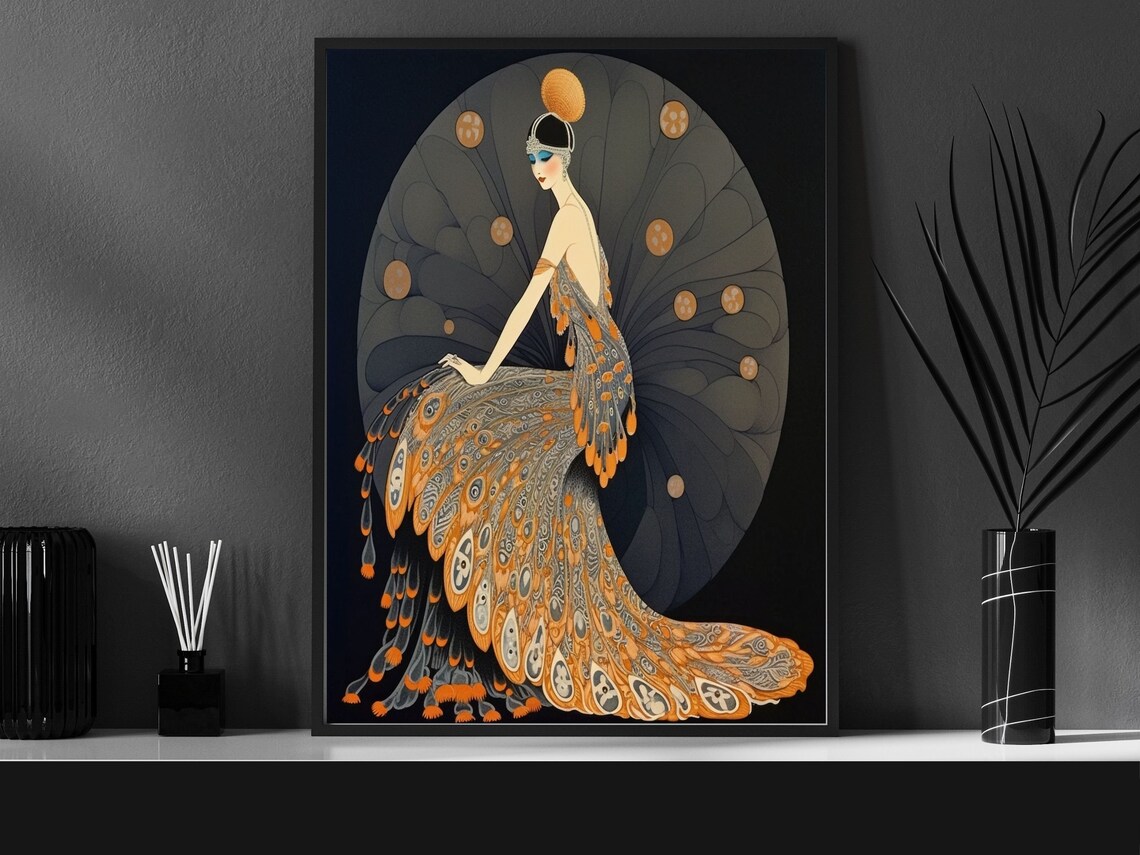 Art Deco Erte Print Art Deco Wall Art Erte Gown Art Deco Wall Art Wall Art Art Deco Style Vintage Print In Orange - Image 5