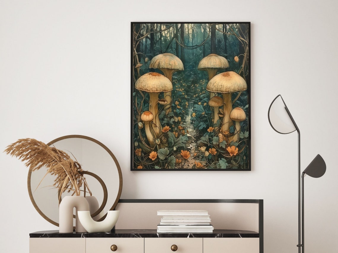 Art Nouveau Forest Mushrooms Toadstools Woodland Fantasy Art Poster - Image 6