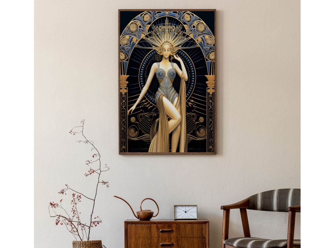 Woman In Gold With Radiant Sunburst Headdress Art Deco Print - Image 4