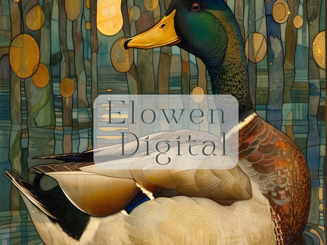 Art Deco Mallard Duck on Golden Marsh 1920s Wildlife Nature Poster - Image 4