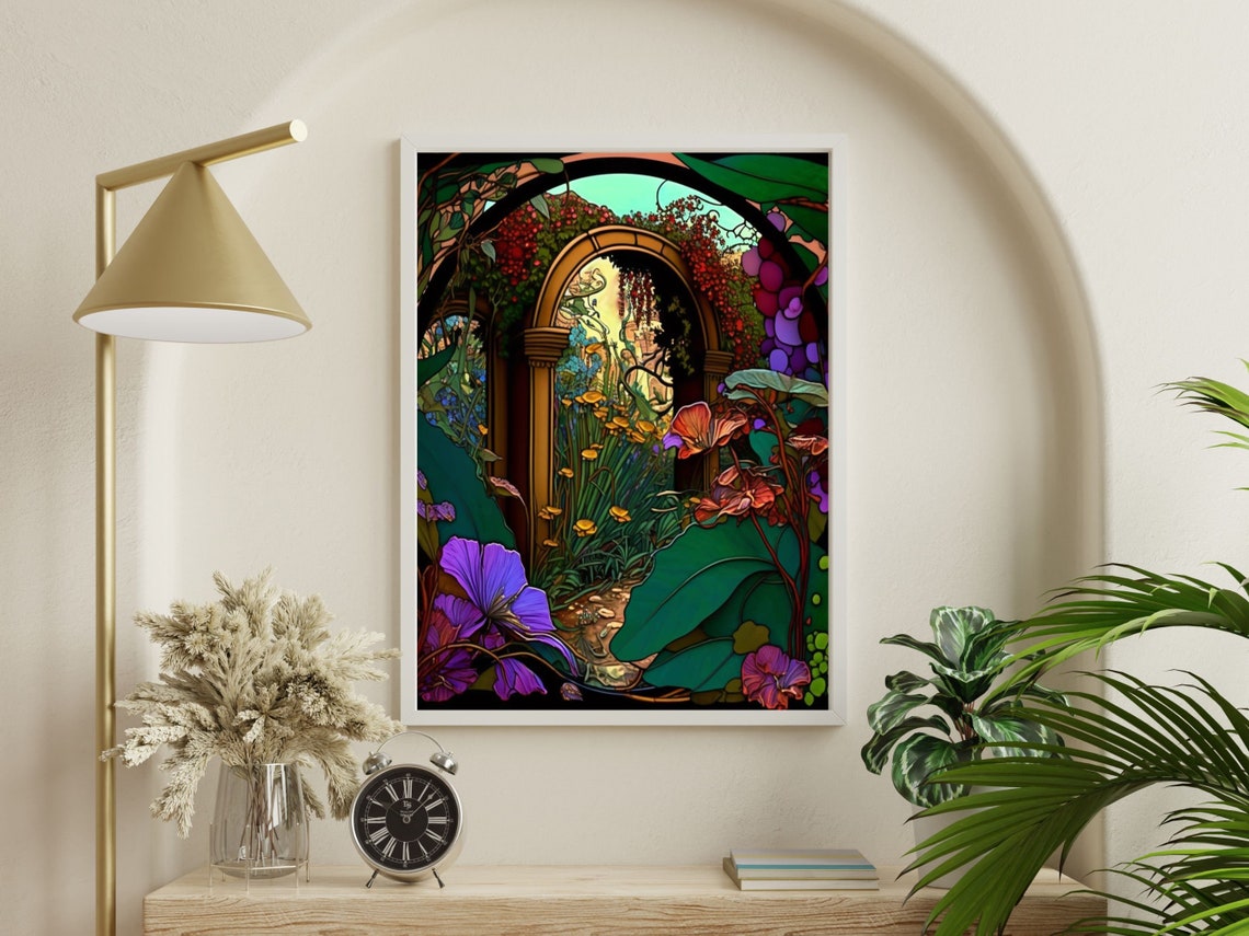 Art Nouveau Garden Arch With Purple Poppies And Vines Poster - Image 3