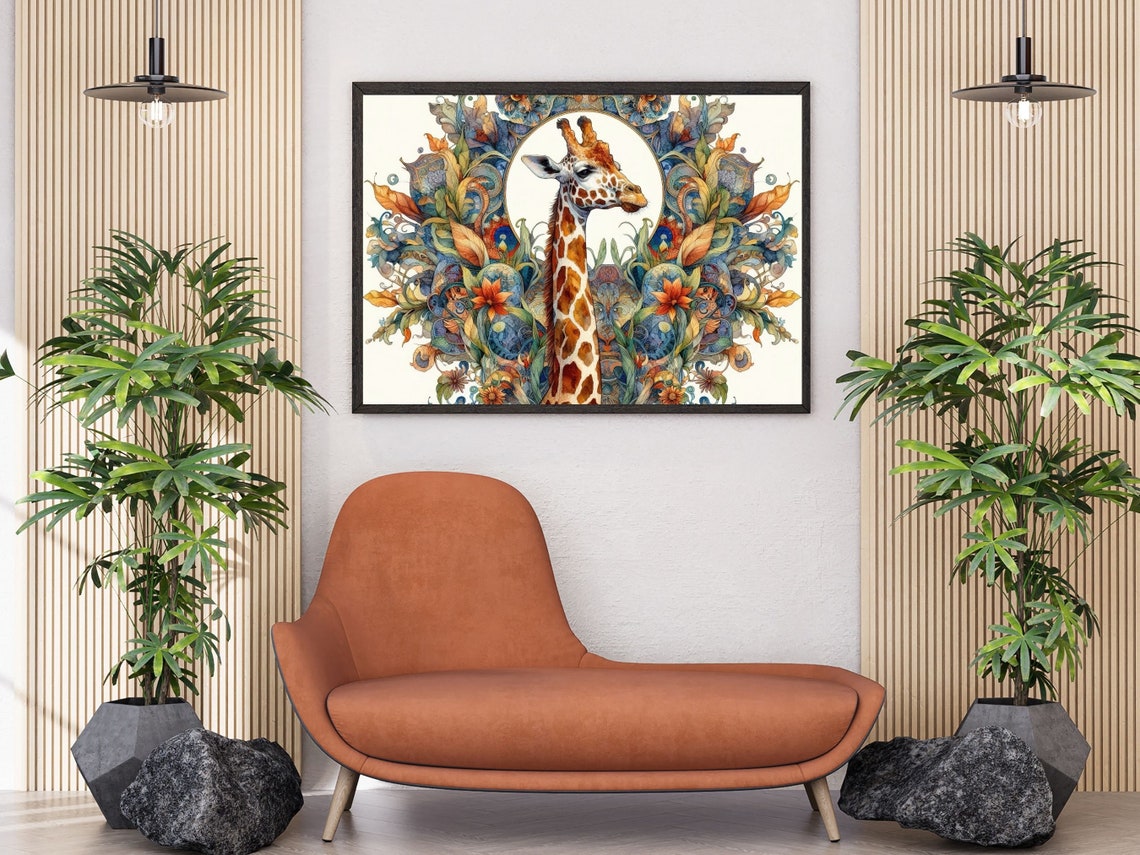 Giraffe Portrait in Autumn Leaves Floral Medallion Wall Poster - Image 4