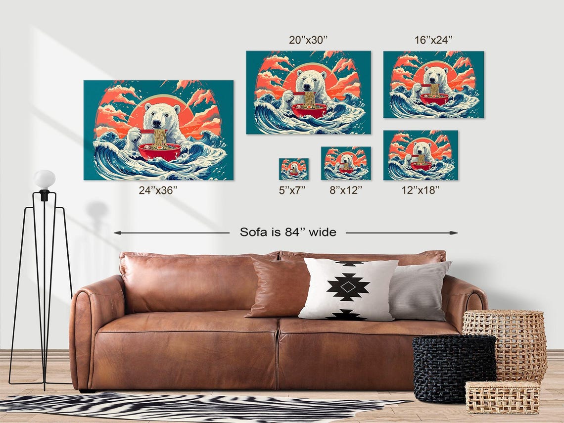Polar Bear Ramen Great Wave Red Sun Japanese Inspired Art Poster - Image 3