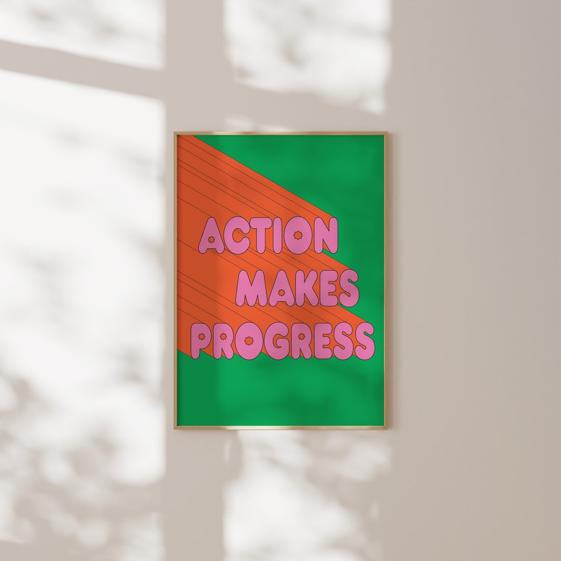Action Makes Progress Pink Bubble Green Retro Motivational Poster - Image 4