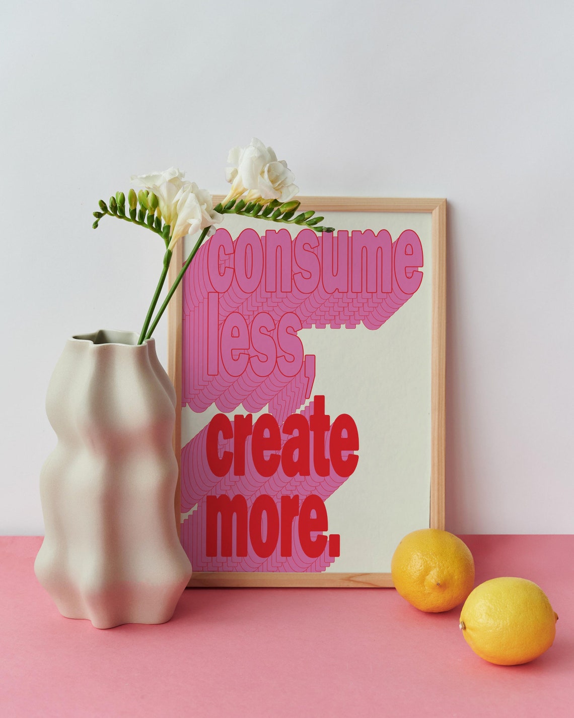 Consume Less Create More Beige Groovy Retro Typography Wall Poster - Image 2