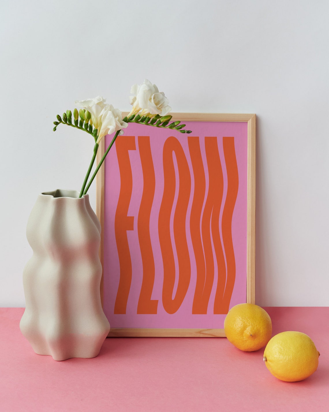 Flow Wavy Orange Bubble Letters Pink Retro Typography Wall Art - Image 2