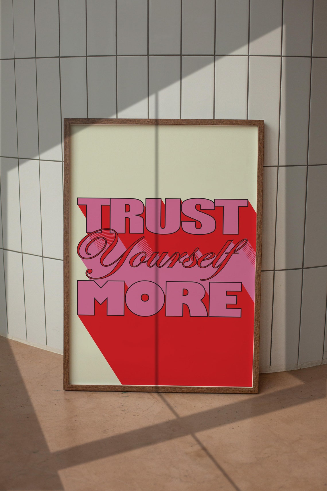 Trust Yourself More Pink Red 3D Retro Typography Quote Poster