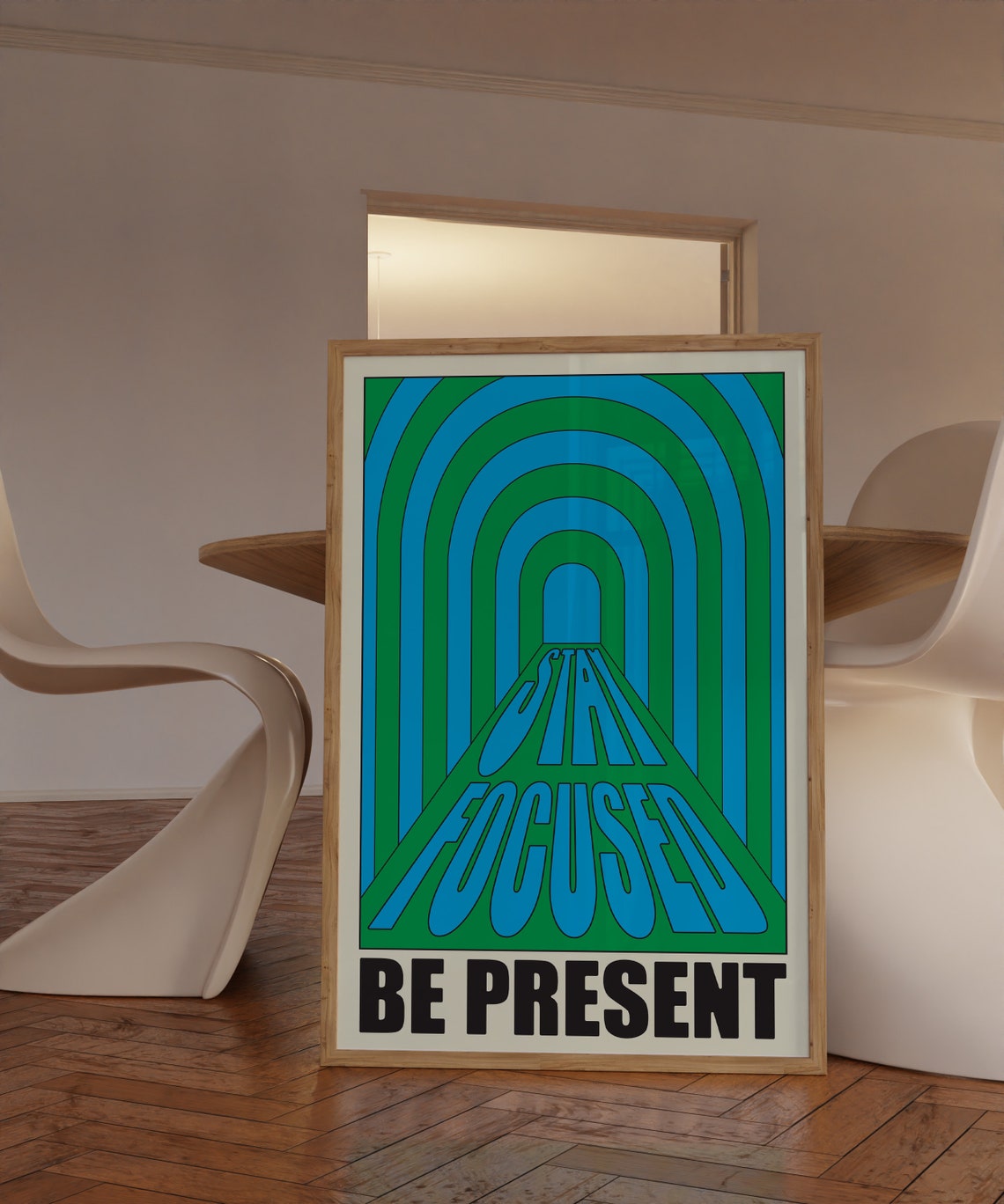 Stay Focused Be Present Blue Green Psychedelic Tunnel Poster - Image 4