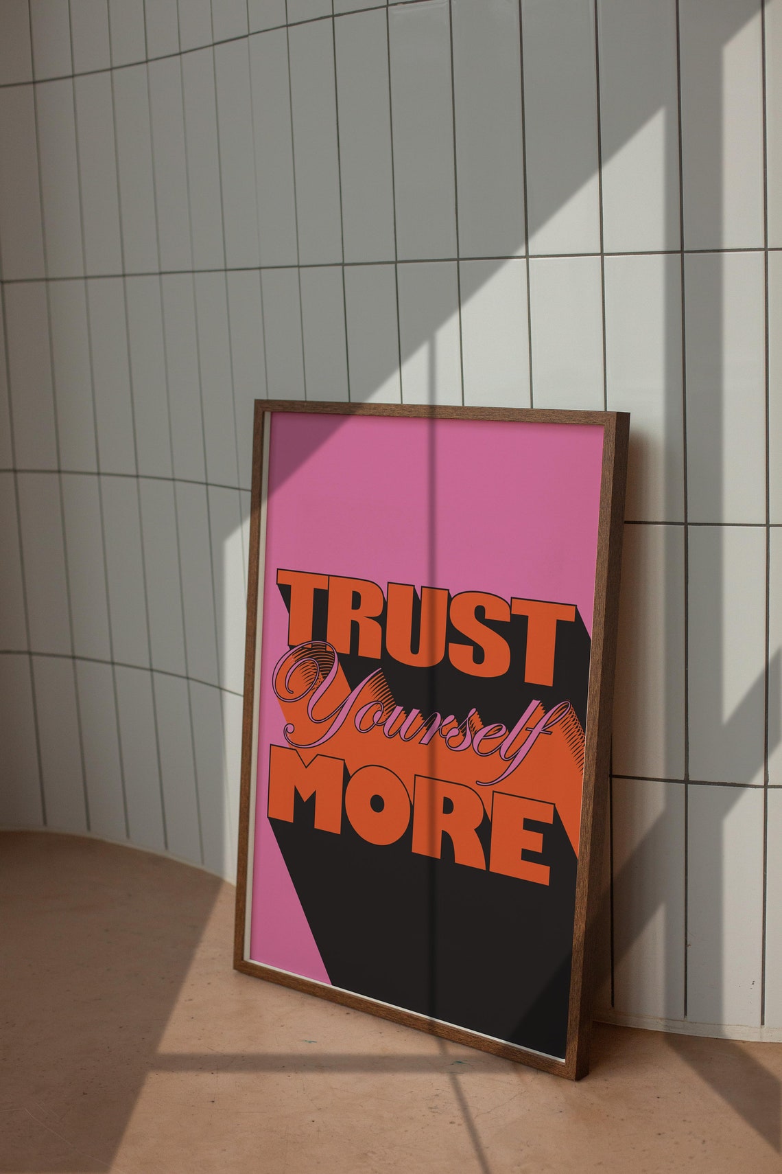 Trust Yourself More Pink Orange Black Bold Retro Quote Poster - Image 4