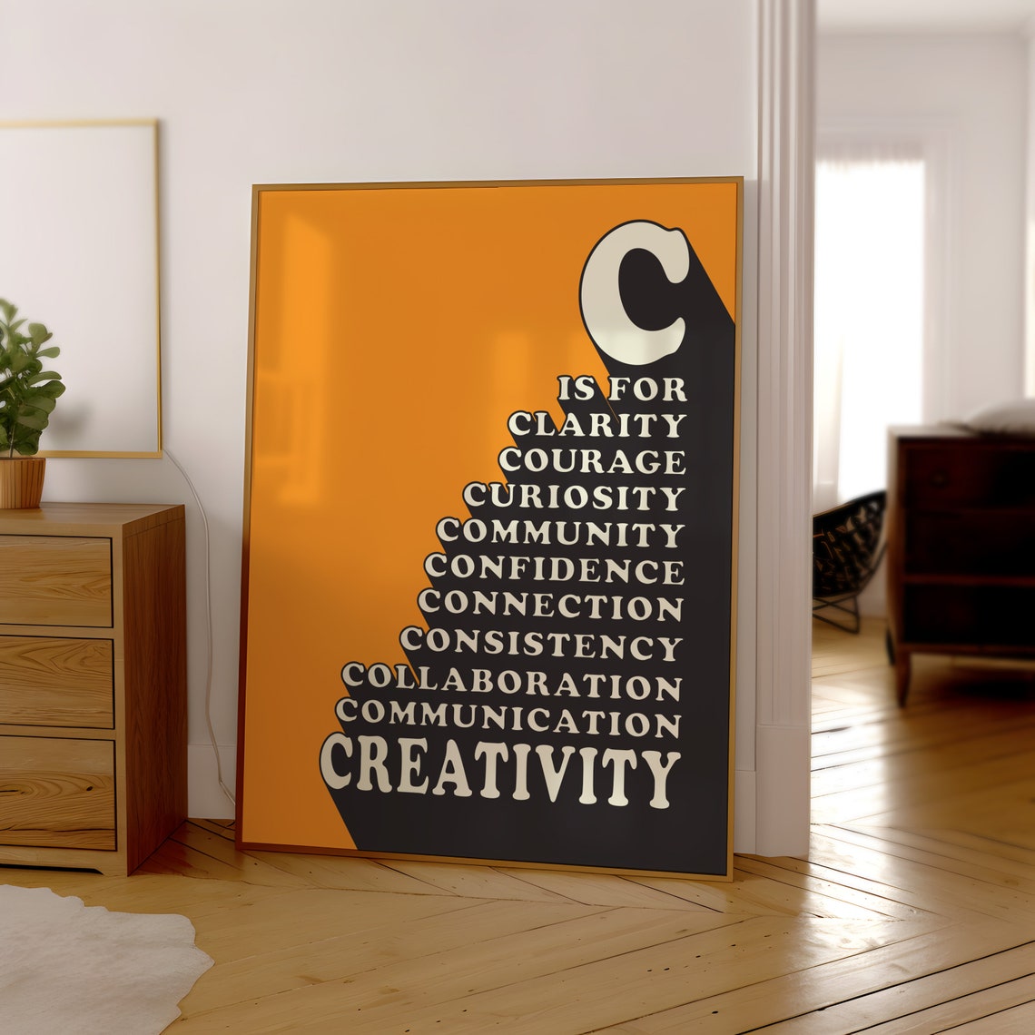 C Is for Clarity Courage Curiosity Retro Orange Alphabet Art Poster - Image 3