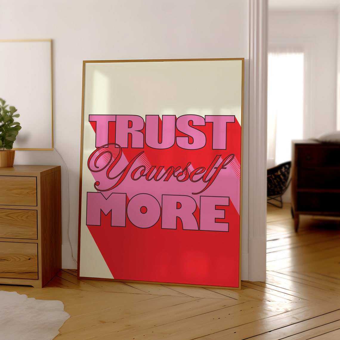 Trust Yourself More Pink Red 3D Retro Typography Quote Poster - Image 3