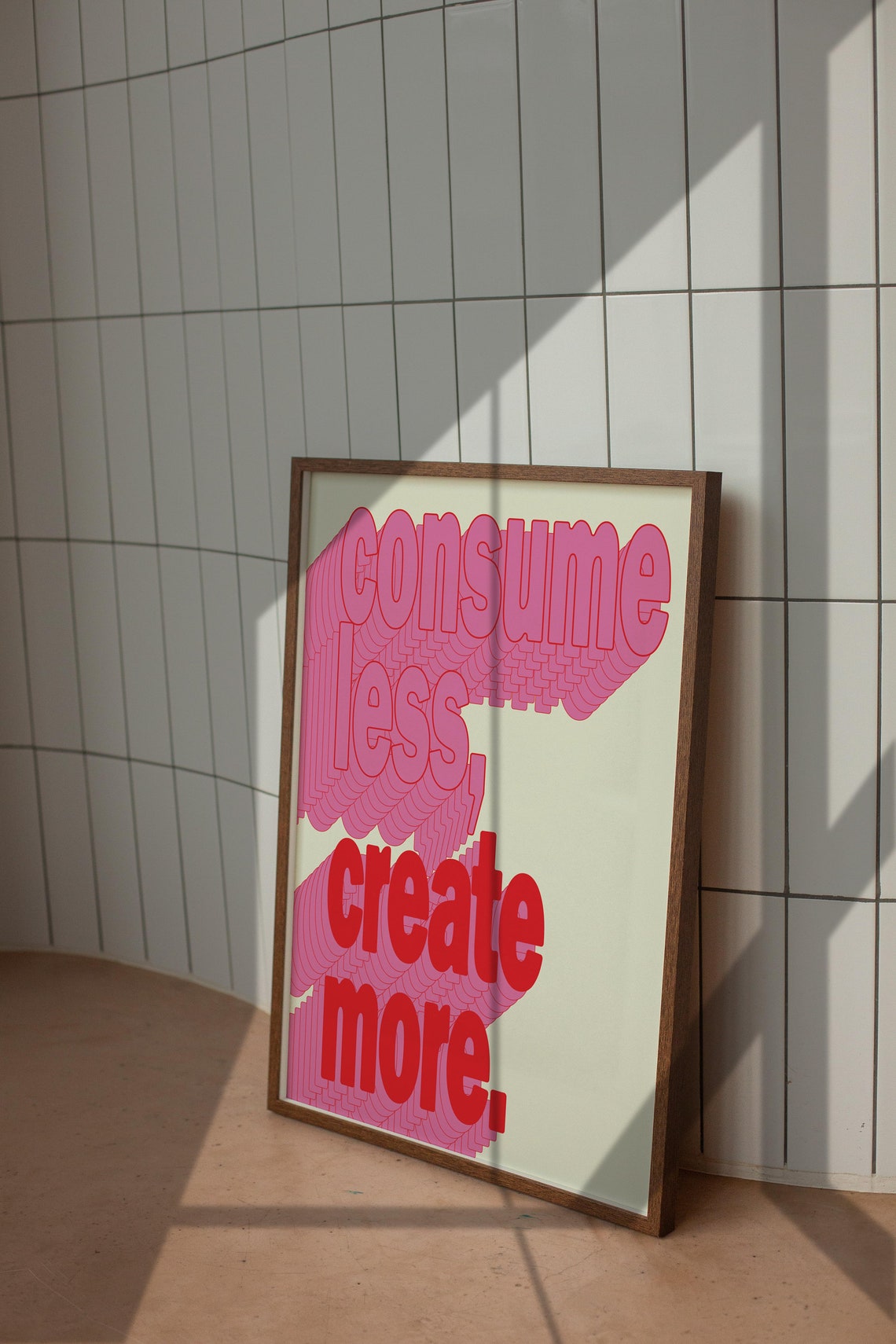 Consume Less Create More Beige Groovy Retro Typography Wall Poster - Image 4