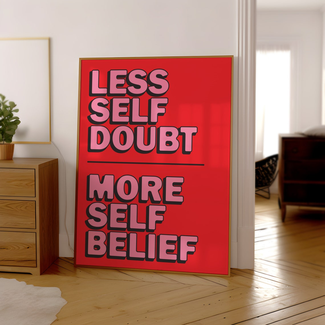 Less Is More Motivational Poster Creativity Quote Retro Wall Art Red Typography Modern Room Decor Large Art - Image 3