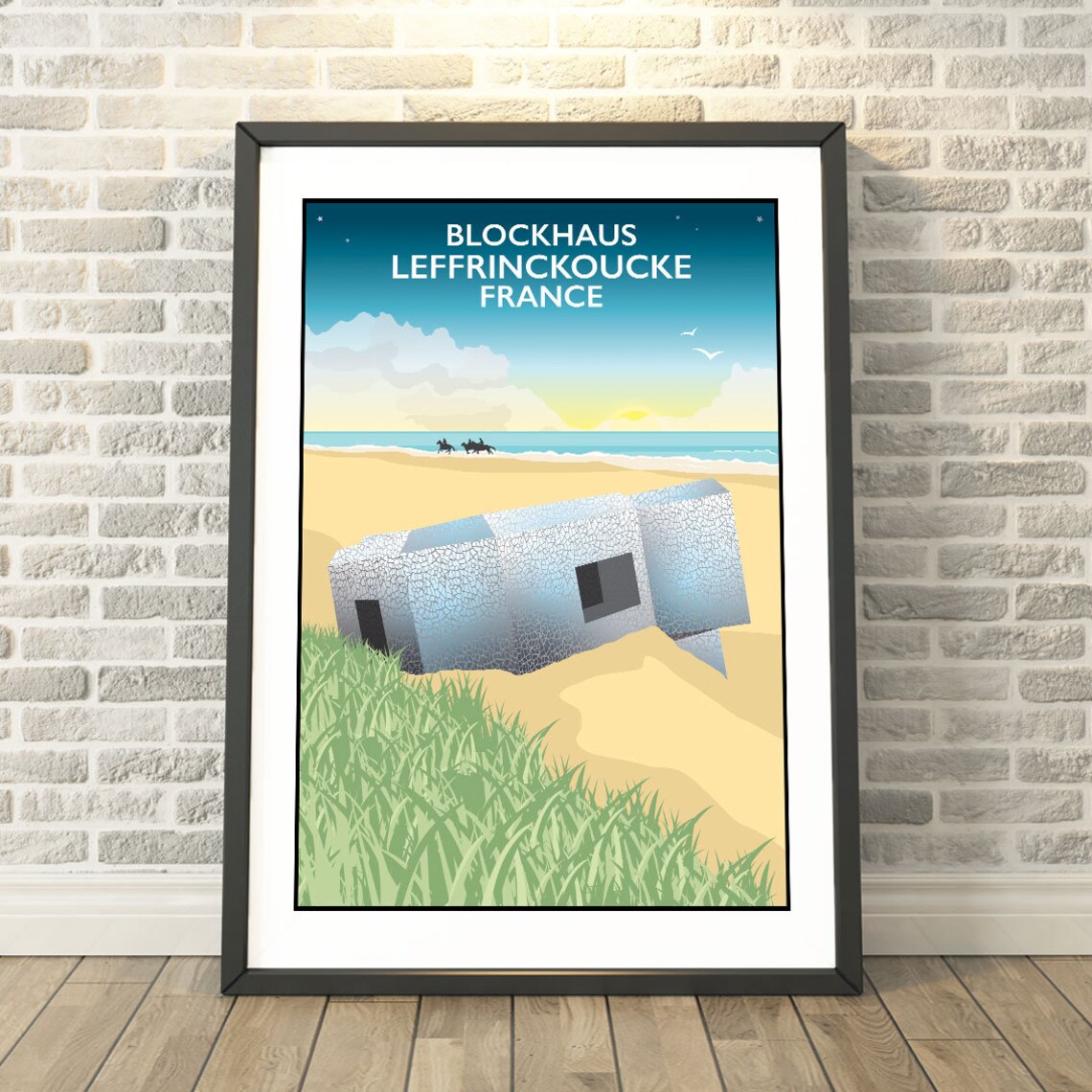 Blockhaus Leffrinckoucke France Vintage Travel Poster Beach Bunker
