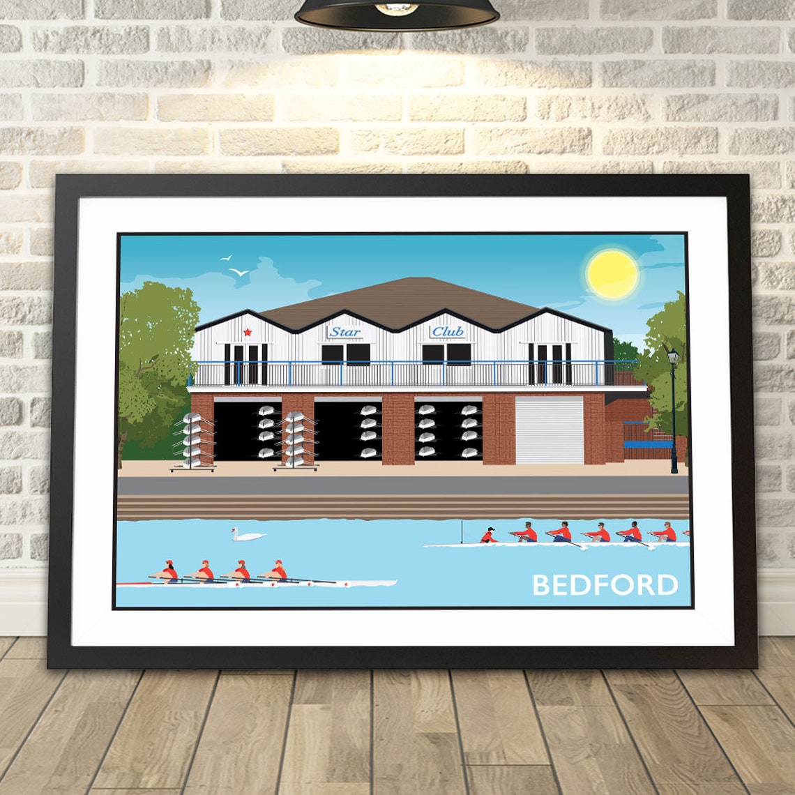 Star Rowing Club Bedford Sunny Boathouse River Crew Travel Poster