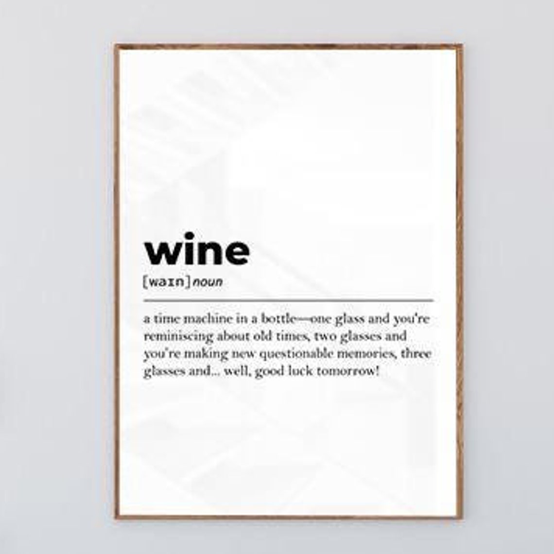 Funny Wine Definition Poster Gift for Wine Lovers and Bar Decor