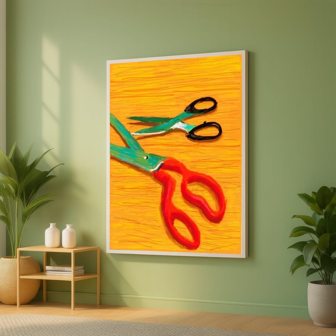 David Hockney Style Colorful Scissors Pop Art Bright Orange Poster