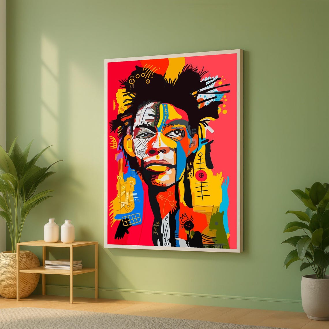 Jean-Michel Basquiat Style Vibrant Abstract Face Portrait Poster