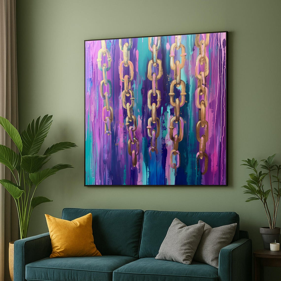 Golden Chains On Purple Blue Dripping Modern Abstract Poster