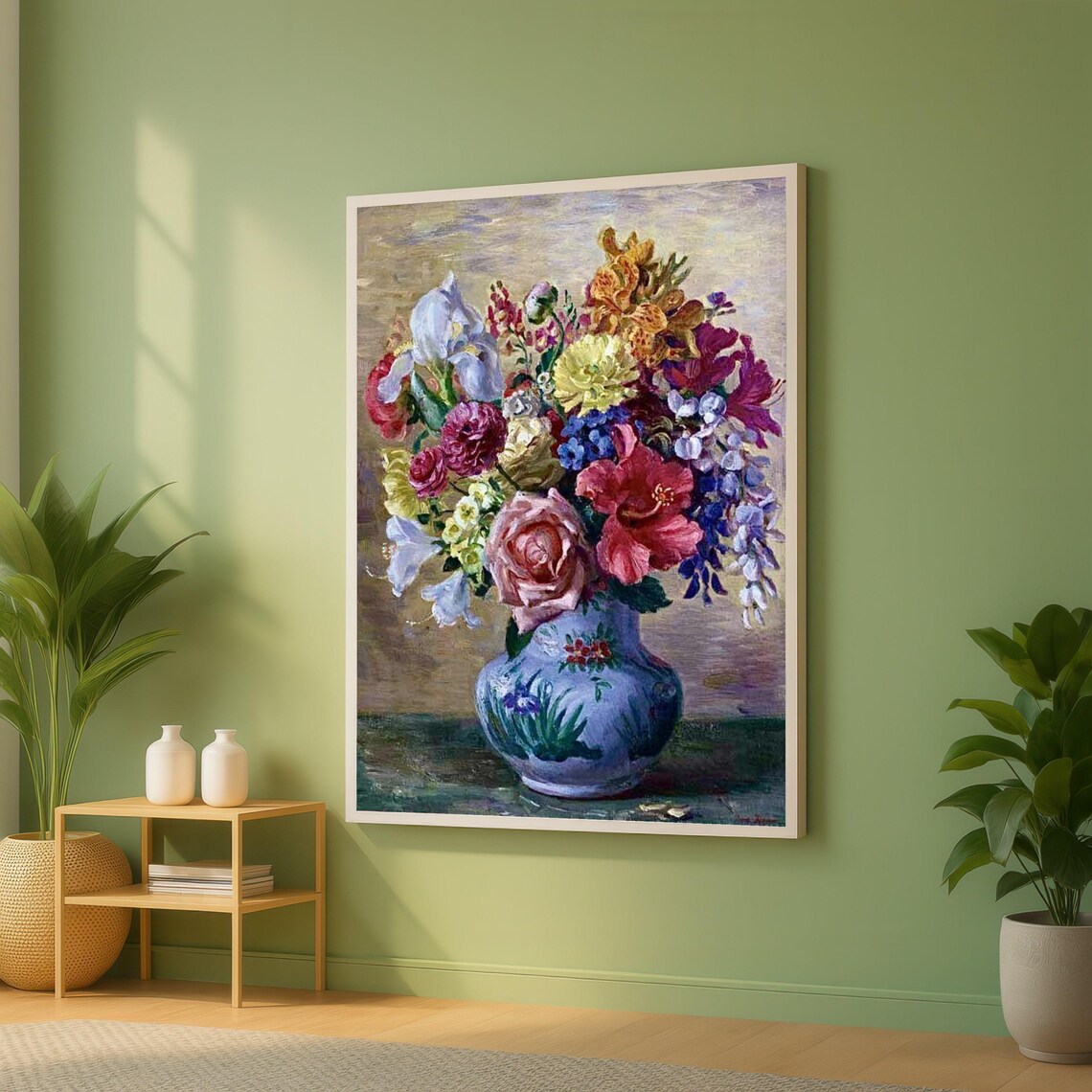 Impressionist Colorful Bouquet Blue Floral Vase Still Life Poster