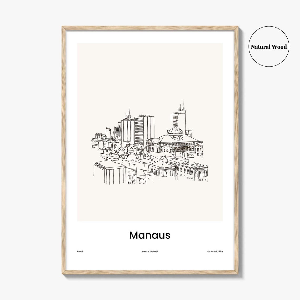 Manaus Brazil Amazon City Minimalist Line Drawing Skyline Poster - Image 2