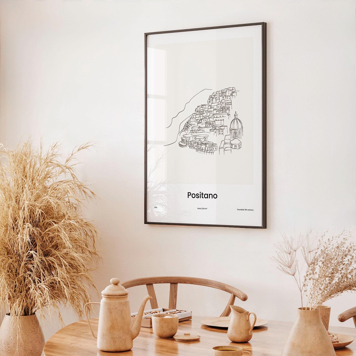 Positano Italy One Line Drawing Cliffside Village Dome Church Art Poster - Image 3