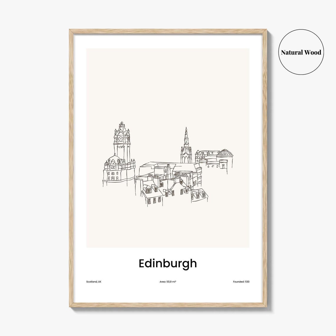 Edinburgh Scotland Old Town Minimalist Line Drawing Art Poster - Image 2