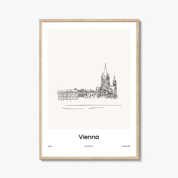 Vienna Austria Historic Church Minimalist Line Drawing Art Poster