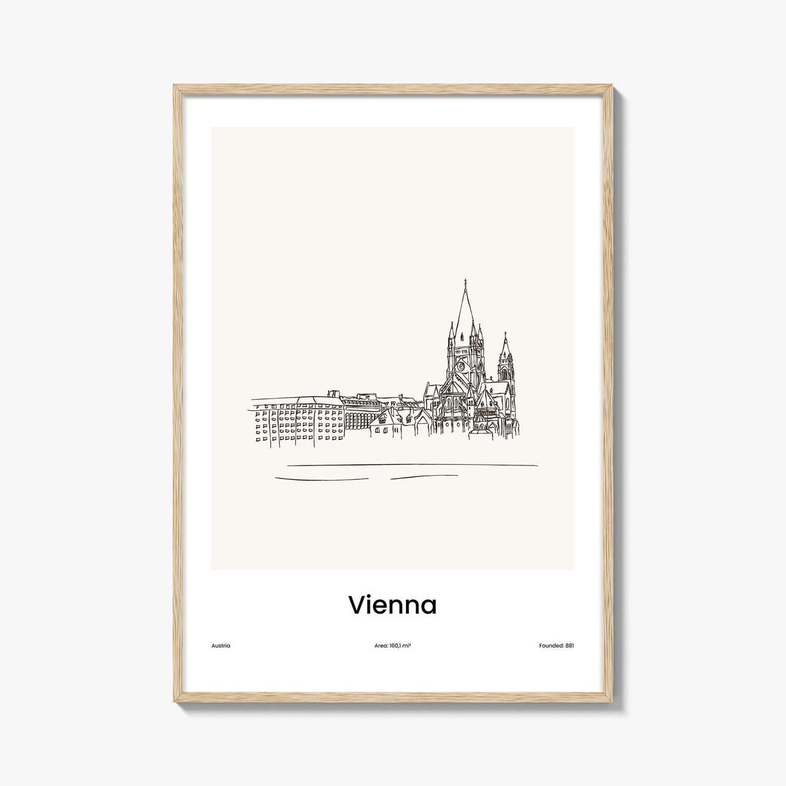 Vienna Austria Historic Church Minimalist Line Drawing Art Poster