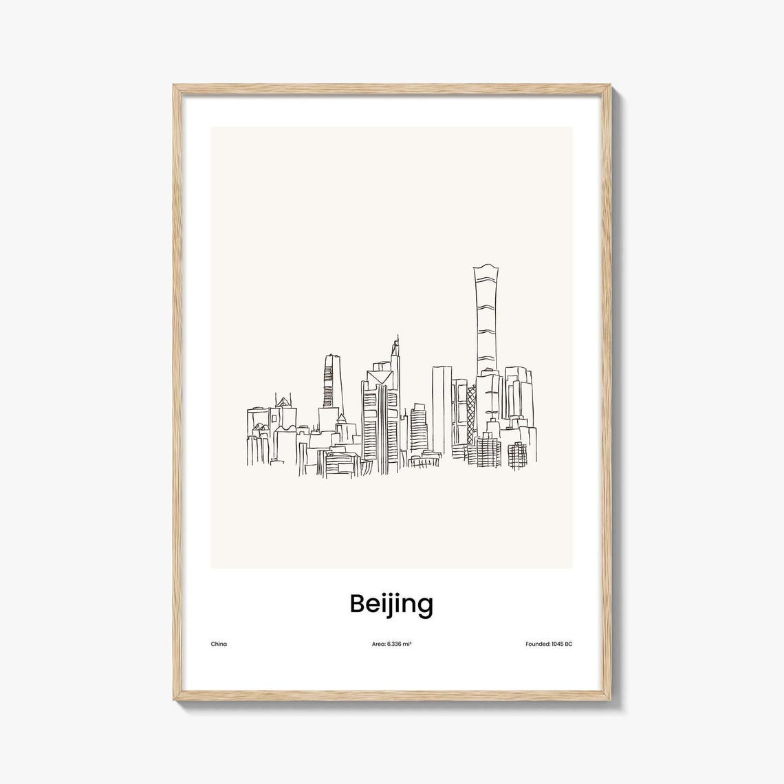 Beijing China Modern Supertall Skyline One Line Drawing Poster