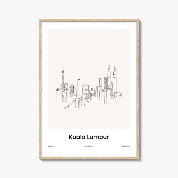 Kuala Lumpur Malaysia Twin Towers Minimalist Line Drawing Poster