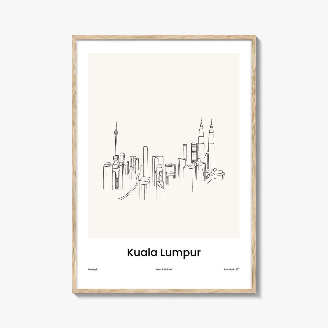 Kuala Lumpur Malaysia Twin Towers Minimalist Line Drawing Poster