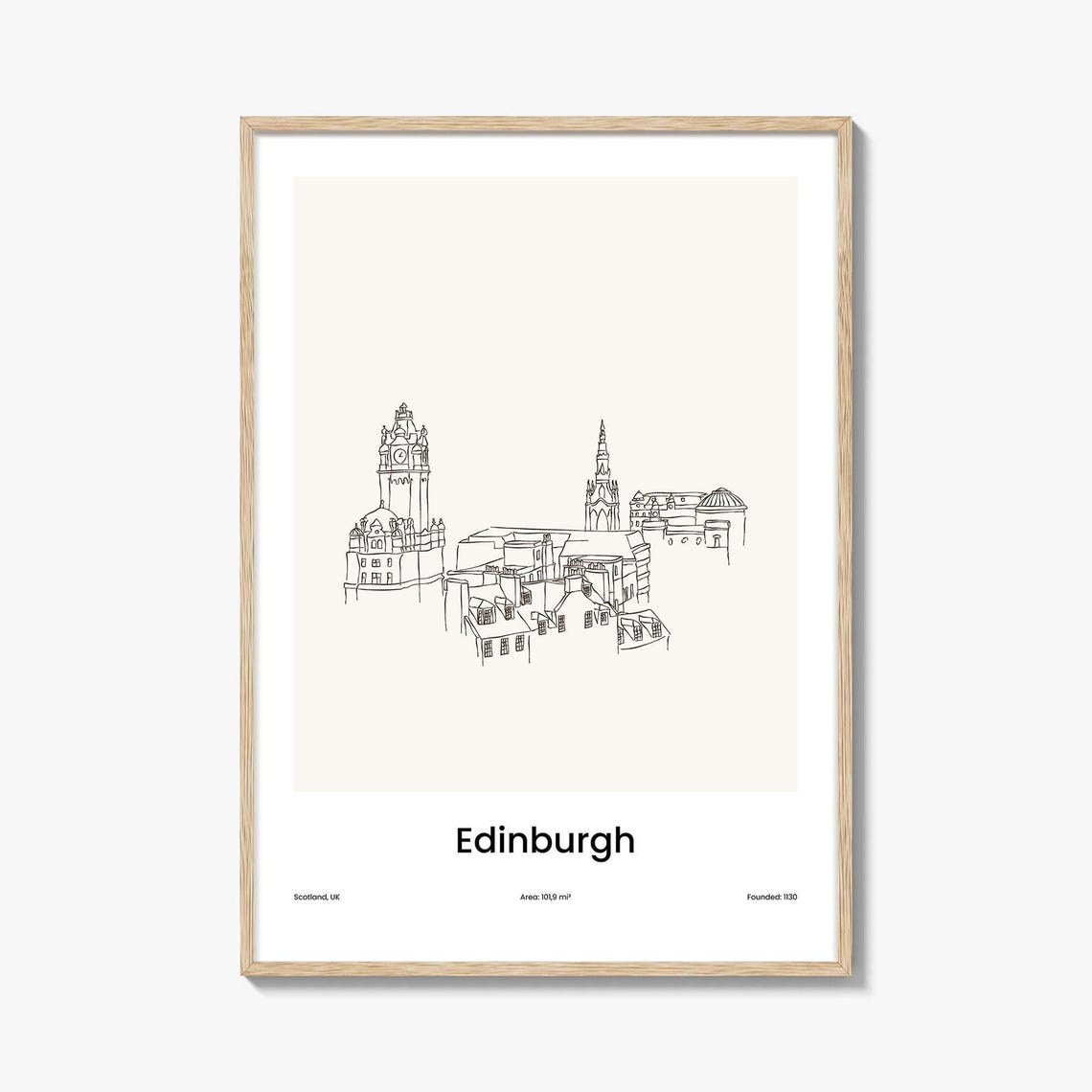 Edinburgh Scotland Old Town Minimalist Line Drawing Art Poster
