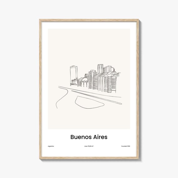 Buenos Aires Argentina Skyline Minimalist Line Drawing Art Poster