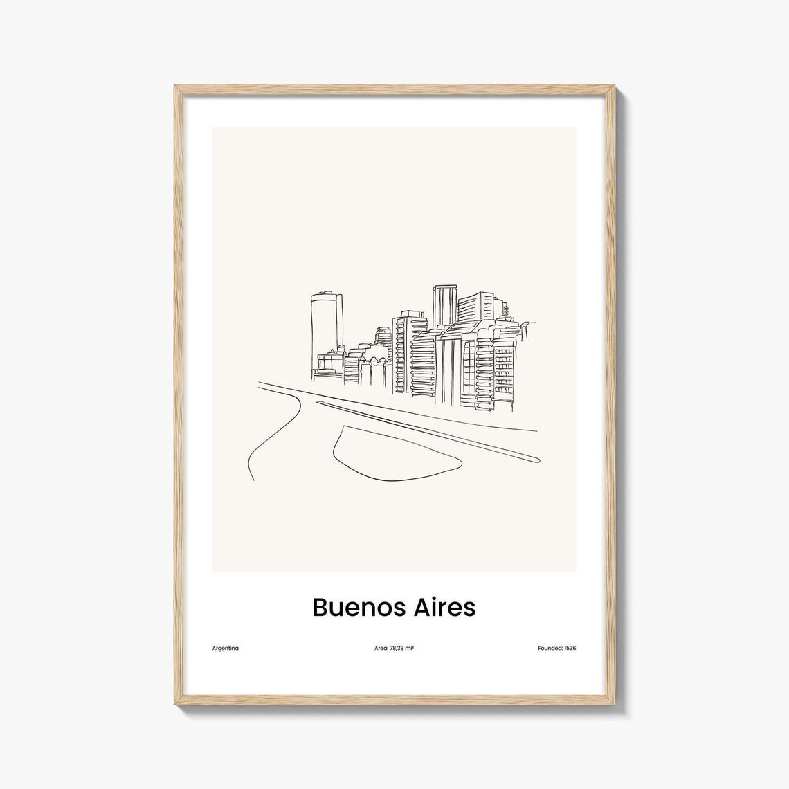 Buenos Aires Argentina Skyline Minimalist Line Drawing Art Poster