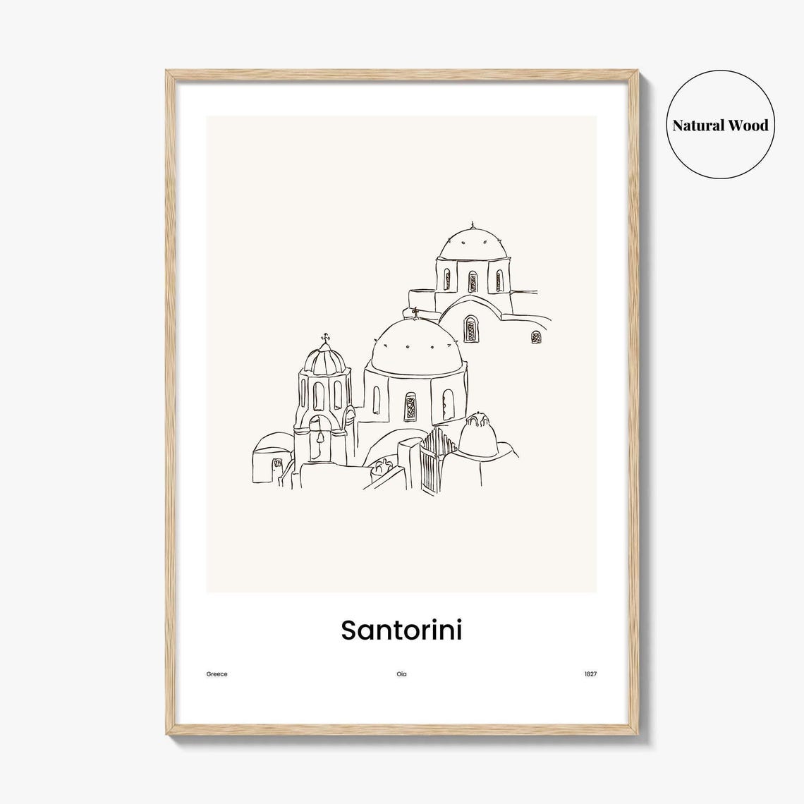 Santorini Greece Oia Domed Churches One Line Travel Art Poster - Image 2