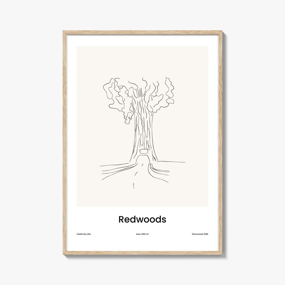 Redwoods Drive Through Tree One Line Minimalist California Travel Poster