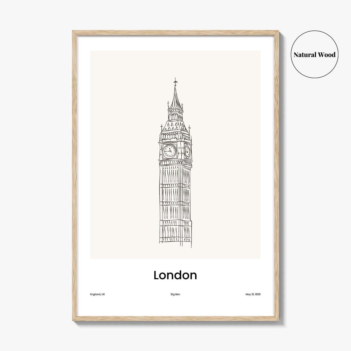 London Big Ben Clock Tower Minimalist Line Drawing Art Poster - Image 2